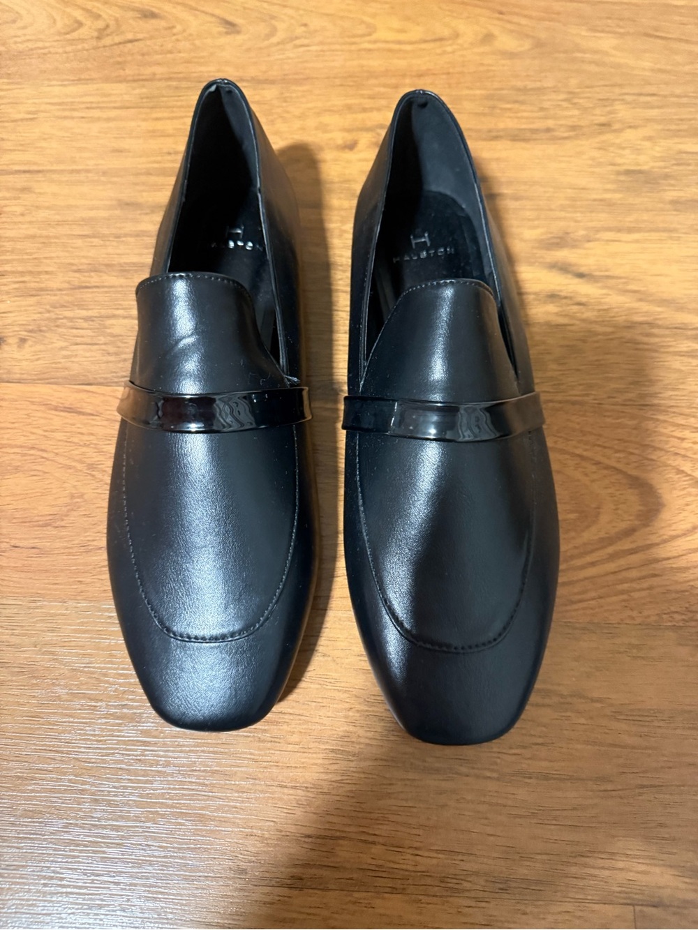 H by Halston Black Leather Slip-On Loafers for Women